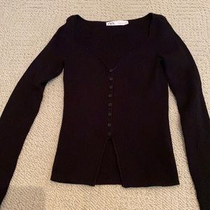 Zara sweetheart neckline black sweater